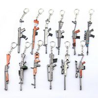 Wholesale 12cm Kechain Game Night Battle Royale Rifle Machine Gun Model Keyrings Fans Souvenir Gift Toys for Kids