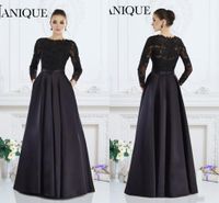Wholesale 2019 Janique Black Long Sleeves Formal Gowns A Line Jewel Lace Beaded Mother of The Bride Dresses Custom Made Women Evening Wear
