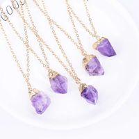 Wholesale Natural amethyst necklace explosion models copper edging gold plated original stone crystal cluster amethyst teeth Europe and the United Sta