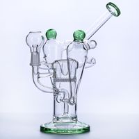 Wholesale 2019 Hotsale Double Recycler Glass Smoking Bong With Honeycomb Perc Water Pipes Blue Glass Bongs Hookahs Two Function Oil Rigs and Tobacco