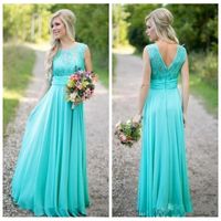 Wholesale 2021 Elegant Lace Top Long Turquoise Bridesmaid Dresses A Line Sleeveless Long Maid of Honor Gowns Plus Size Wedding Guest Dress Formal
