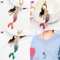 Wholesale Pretty fish necklace Fashion Gold Color Chain with Simulated pearl Gray Winered Enamel Mermaid Pendant Necklace For Women