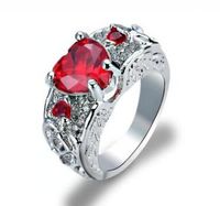 Wholesale New European and American Princess ring heart shaped Ruby engagement ring diamond ring