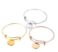 Wholesale Gold silver rose Gold stainless Steel Fashion Wire Link Chain Bracelet Cuff bangle Round Medals charms bracelet women men Nice Gifts