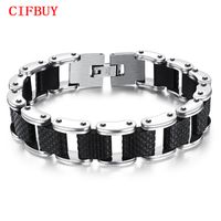Wholesale Square Genuine Sillcone Mens Bracelet Stainless Steel Motorcycle Biker Chain Design Casual Style Double Safety Claspes GS832