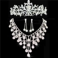 Wholesale 2019 New Cheap Bling Silver Wedding Accessories Bridal Tiaras Neceklace Earring Crystal Rhinestone Headpieces Women Hair Crowns Jewelry