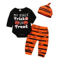 S/äuglings-Baby-Kleinkind-Jungen-M/ädchen-Langer H/ülsen-K/ürbis-Spielanzug-Hut mit Gestreifter Pant Halloween-Kost/üm