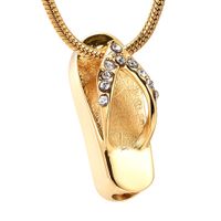 Wholesale LKJ10524 Ashes Locket Crystal Flip Flops Cremation Pendant Gold Color Women Accessories Jewelry Memorial Urn Necklace Stainless Steel