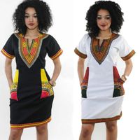 Wholesale Sexy tight national classical Print dress traditional Women Casual Summer Hippie Dress Sexy Short Sleeve Slim Dress Fabric Femme Robe Femme