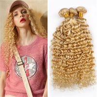 Wholesale Blonde Virgin Brazilian Human Hair Bundles Deals Deep Wave Wavy Best Brazilian Blonde Human Hair Weaves Extensions Double Weft