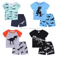 Wholesale Baby boys dinosaur print outfits children stripe top shorts set summer suit Boutique kids Clothing Sets colors C4536