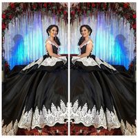Wholesale 2021 Formal Gothic Black Sweet Masquerade Quinceanera Dresses With White Lace Arabic Vestidos Anos Girl Birthday Prom Gowns Custom