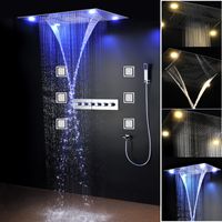 Wholesale New Waterfall LED THERMOSTATIC High Flow Shower Faucets Set Massage Large Rain Concealed Ceiling Showerhead Body Jets Spray