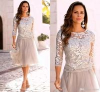 Wholesale sexy plus size boho beach short mother of the bride dresses gown long sleeves length lace dress