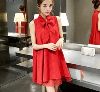 Wholesale 2018 New Arrival Summer New Maternity Red Chiffon Dress Sleeveless Pregnant Women Fashion Clothes Fancy Bow Dress