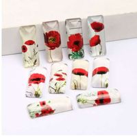10 Vintage Poppy Flower Dome Cabochons Round Glass Cabochon Flat Back UK