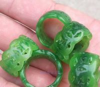 Wholesale Natural dried green iron dragon jade ring hollow green jade male and female couple models genuine