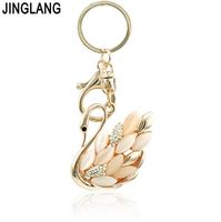 Wholesale JINGLANG Gold Color Lobster Clasp Metal Keyring Dangle Opal Crystal Swan Charms Keychains For Women Handbag Jewelry