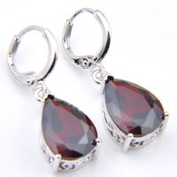 Wholesale 10Prs Lucky Shine Fashion Shine Water Drop Fire Red Garnet Gemstone Silver Cubic Zirconia Cz Dangle Earrings for Holiday Wedding Party
