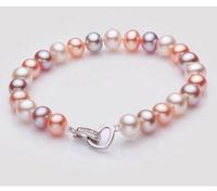 Wholesale 8 mm Beaded Bracelet South Seas White Pink Purple Pearl Bracelet Inch Silver Clasp
