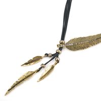 Wholesale Bohemian Style Punk Retro Leaf Feather Pattern Pendant Necklaces For Women Leather Crystal Chunky Statement Bib Tassels Jewelry