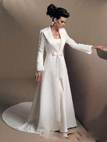 Wholesale Vintage White Winter evening Coats Bridal Cloak Jackets With Long Sleeves Sweep Train Wedding Satin Shrugs Special Occasion Wraps Free Shipp
