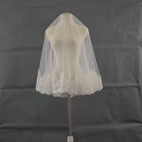 Wholesale 2018 Latest Catholic Islamic Bridal Veils Two Layers Elbow length Shiny Beaded Appliqued Hemline Ivory Soft Tulle Wedding Mantilla Veils