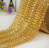 Wholesale Wedding Decorations golden color DIY party decorations Plastic electroplated mesh drill sparkle bling ribbon Wedding Decorations WT078