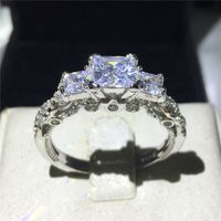Wholesale Romantic Vintage Female ring Three stone Diamonique cz Diamond Sterling Silver Engagement wedding Band ring for women