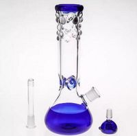 Wholesale 27cm in line Recycler Percolato Smoking Hookahs blue Glass Bongs Water Pipes Hand Blowing Oil Rigs Glass Bong Downstem bowl Joint mm