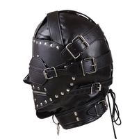 Wholesale Luxury Sexy Zipper Hoods Helmet Pu Leather Headgear Mask Head Restraints Q76