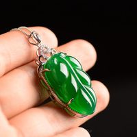 Wholesale Certificate Natural Medullary Jade Medullary Necklace Pendant Carved leaf silver Women Men Jewelry gift with Box