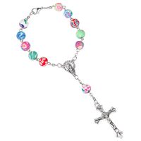 Wholesale 2018 hot sale MM Colorful Acrylic Cross Beads Catholic Rosary Bracelet Women Religious Jesus cross Crucifix Bracelet