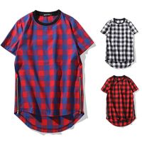 Wholesale 2018 Hip Hop Brand Clothing Plaid t shirt men Zipper Hiphop Camiseta High Street T shirt Men Style Tshirt