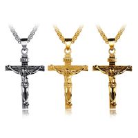 Wholesale Vintage Cuban Chain Cross Necklaces Golden Father Of Jesus Crucifix Pendant Statement Necklaces Iced Out Stainless Steel Mens Necklace