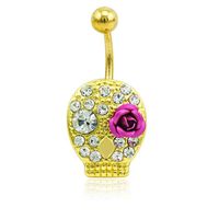Wholesale Gold Crystal Skull Rose Navel Ring Women Cute Body Jewelry K Gold Plated Platinum Rock Beach Party Belly Button Ring