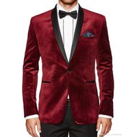 Wholesale Burgundy Velvet Men Suits for Evening Party New Coat Black Shawl Lapel Two Piece Wedding Tuxedos Jacket Pants