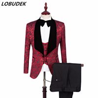 Wholesale Jacket Vest Pants Business Casual Men s Suits Printing Fashion Slim Three Piece Set Wedding Clothing Formal Prom Host Singer Stage Costume