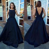 Wholesale Modest Navy Blue Arabic Prom Dresses A Line Jewel Neck Beading Top Open Back Sexy Long Evening Dresses Gown Cheap Plus Size