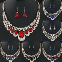 Wholesale 1 Set Charm Women s Jewelry Drop Earrings Gold Color Pendant Choker Necklace Dangle Hook Bib Jewelry Set Brinco Noiva