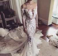 Wholesale 2017 New Design Lace Mermaid Wedding Dresses With Cathedral Train Long Illusion Sleeves Button Transparent Back Wedding Gowns dhhsky