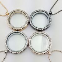 Wholesale Floating Glass Locket Necklace mm Floating Lockets Necklaces for Women Crystal Round Living Memory Locket Pendants Necklace
