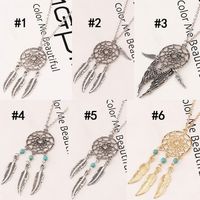 Wholesale Hot Fashion Dream Catchers choker necklaces silver Gold tassel wings feather leaf turquoise pendant necklace for women s Fashion Jewelry