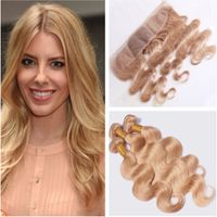 Wholesale Virgin Indian Honey Blonde Human Hair Weave Bundles with Silk Frontal Body Wave Light Brown Silk Base Lace Frontal Closure with Bundles
