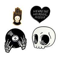 Wholesale Halloween Cartoon Skeleton Skull Record Hands letter Pin DJ Hands Brooch Black Gothic Style Skull Brooch Badge Clothing Backpack