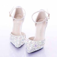 Wholesale Silver Rhinestone Middle Heel Wedding Shoes Sapatos Femininos Women Party Prom Shoes Valentine Crystal Pumps Bridesmaid Shoes