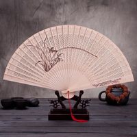 Wholesale Portable Carved Pierced Sandalwood Fan Ladies Folding Fans for Weddings Favors Fan Small Chinese Hand Held Fans with box
