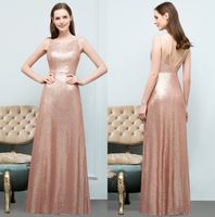 Wholesale Real Image Rose Gold Sequins Long Bridesmaid Dresses Crew Neck Wedding Guest Party Maid Of Honor Evening Dresses CPS789