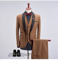 Wholesale New Style Jacket Pants Vest Three Piece Suits Shawl Collar Slim Fit One Botton Wedding Tuxedos Dinner Party Prom Party Suit