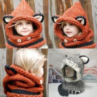 Wholesale New Design Baby Hat Cap Cat Ear Fox Winter Beanie Hat Children Windproof Hat Scarf Boy Girl Handmade Knitted Cap Skullies Thick Soft Beanies